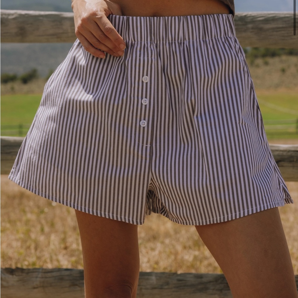 Daily Drills High Waist Striped Shorts - Brown and White